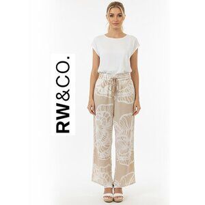 RW&Co., Cream/tan wide leg tropical print with front tie